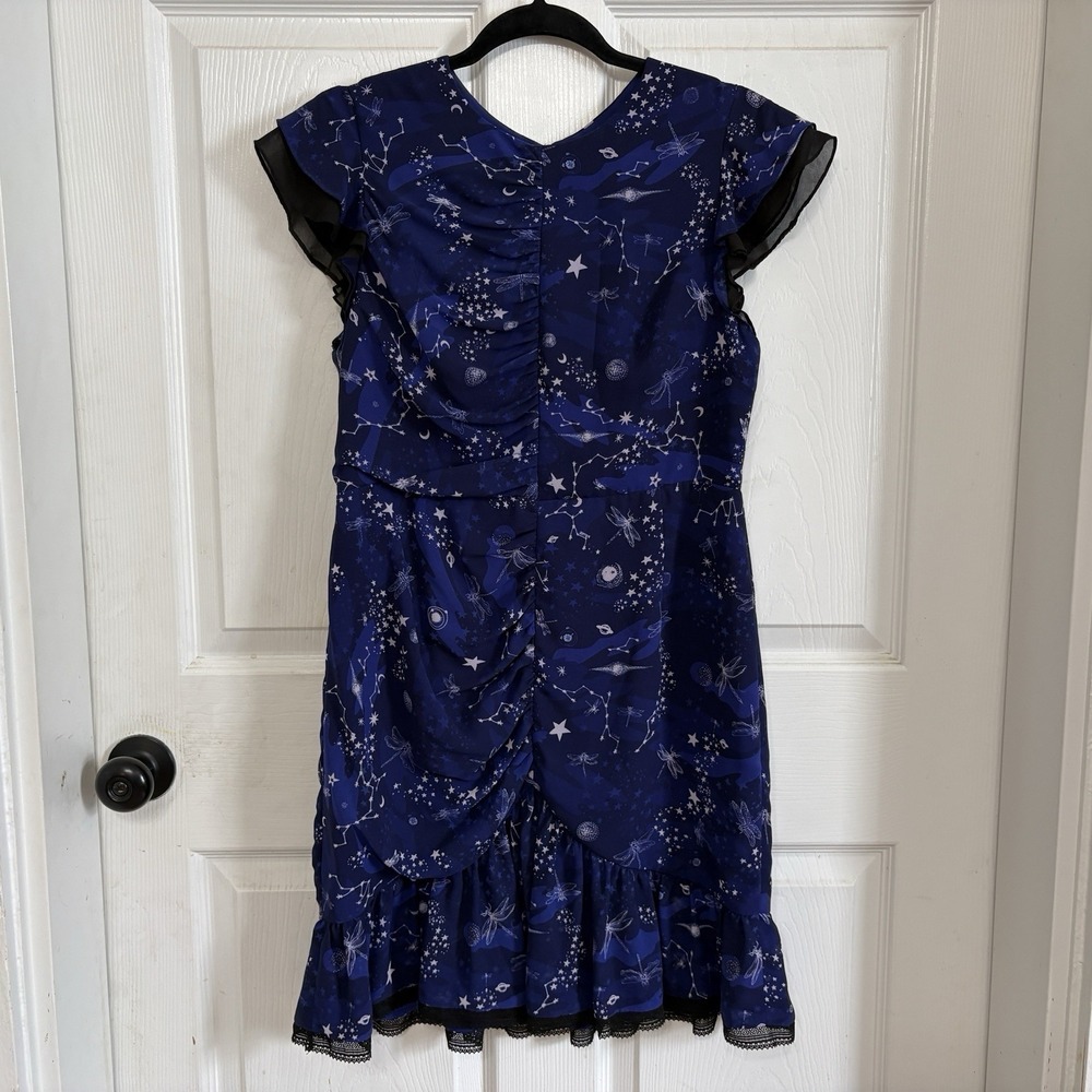 Three Floor Afterglow Dress Size 10 Navy Blue Celestial Star Dragonfly Open Back